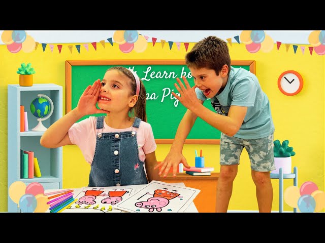 Nick Learns to Color Peppa Pig Drawings with her mom | video for kids