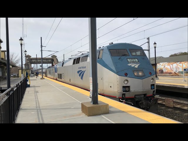 Amtrak Train Action at Kingston, RI with Geometry Car 10002 and 10005 and SAAHC  (3/24/21)