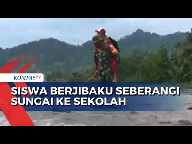 Banjir Lahar Semeru, Babinsa Bantu Siswa SD di Lumajang Seberangi Sungai