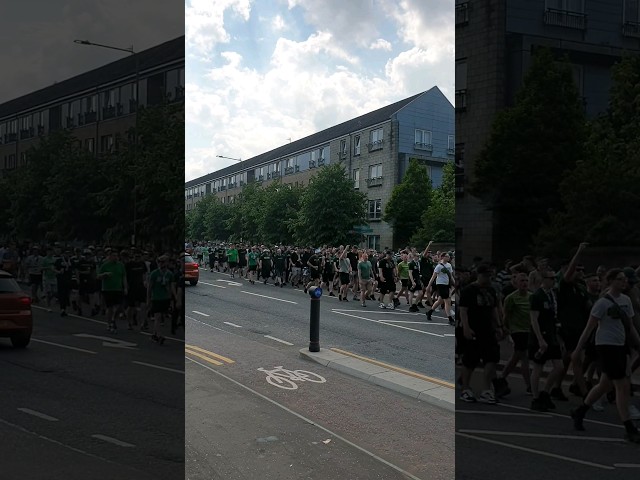 Celtic fans, Green brigade and the Bhoys marching to celtic park today #celtic #celticfc #ultras