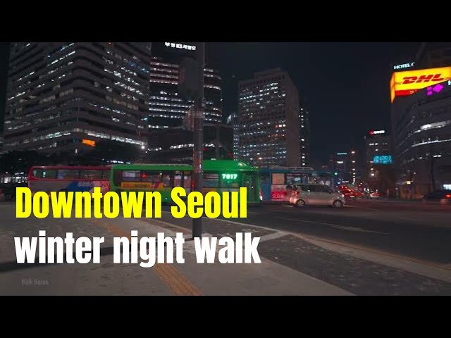 【4k hdr】Downtown Seoul winter night view, roadside, lighting . walking tour