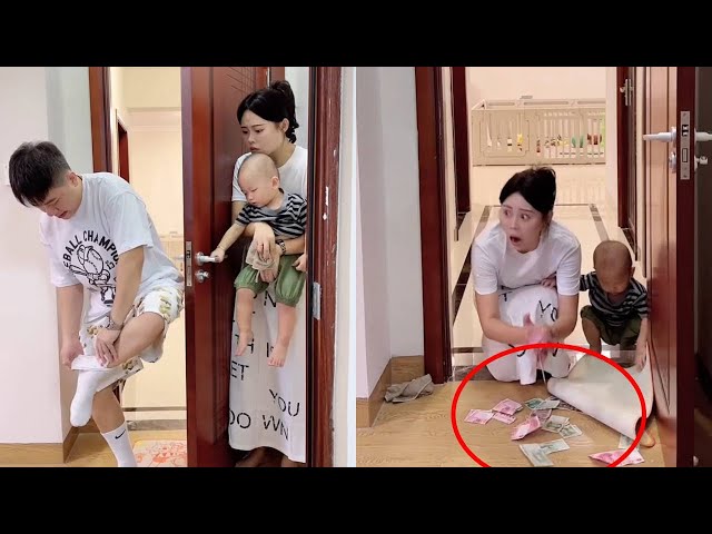 Dad hid his private money and was discovered by mom #cutebaby #funny #baby #babysitting #fatherlove