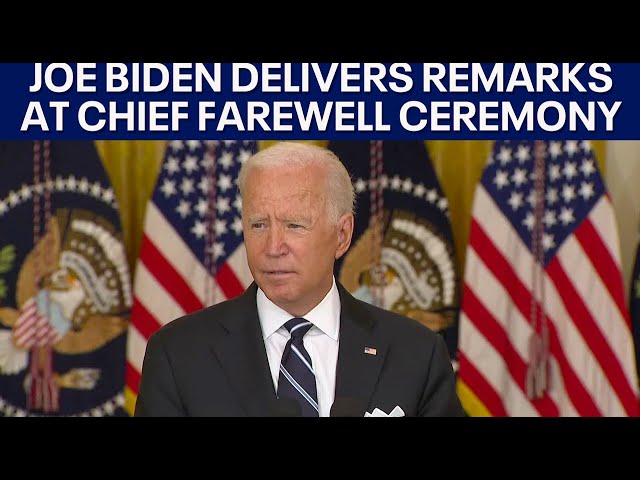 Joe Biden delivers remarks at a Department of Defense Commander in Chief Farewell Ceremony