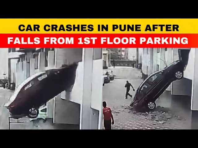 Car Falls From First Floor Parking After Reversal Error In Pune Apartment