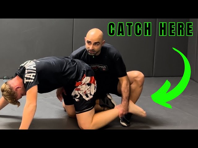 Surprise attack from high parter or turtle position. Basic leg lace variation wrestling.