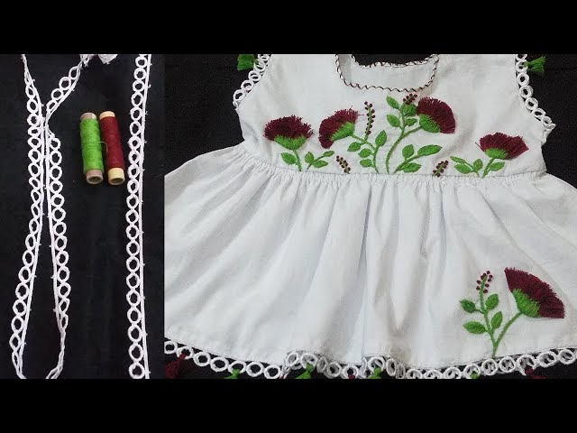 Baby Frock Cutting and Stitching with Hand Embroidered Beautiful Flower Design - Crafts by Sidra