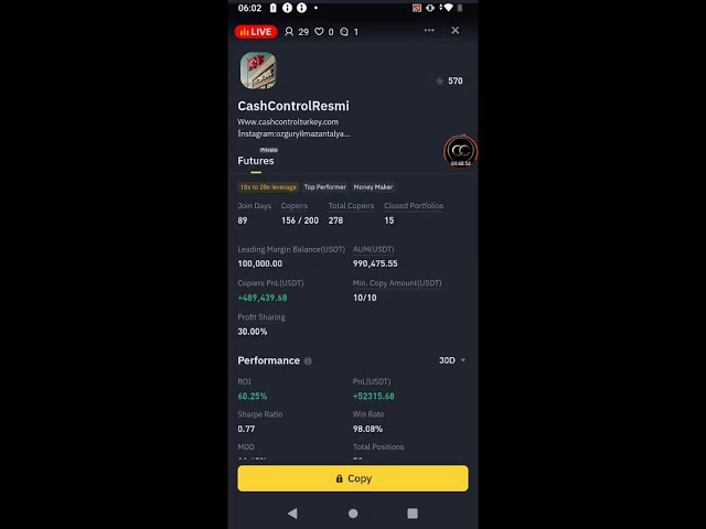 Cash Control Binance Copy Cüzdanı