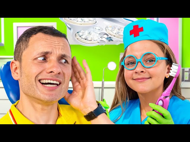 Maya and Dad visit the dentist - Brush your teeth story