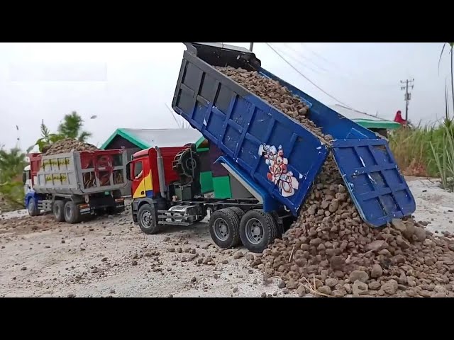 Woow !!! Rc Excavator Loading Sand, Rc Scania Truck Car, Truck Man Unloading Sand in Village