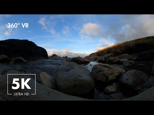 Gentle Sunset Ocean Sounds with lapping water in Lundy Bay UK - Virtual Nature 360° VR - 5K Ultra HD