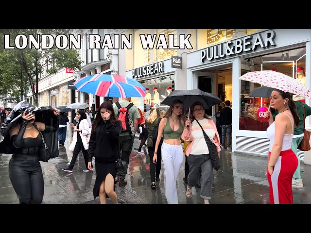 London Rain Walk 2023 | Cloudy & Rainy Day in Central London | Rain Walk ASMR [4K HDR]