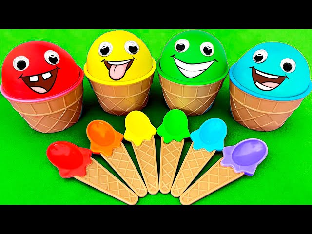 Satisfying Video l How To Make Play-Doh Rainbow Ice Cream Cups Cutting ASMR