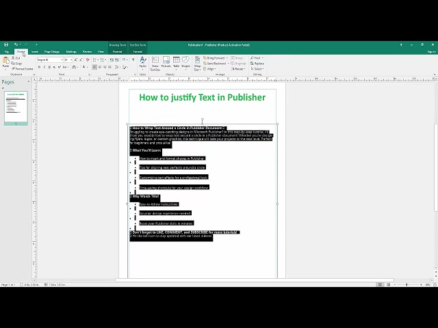 How to justify Text in Publisher Document