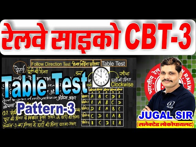 TABLE TEST | RRB ALP CBAT (PSYCHO TEST) | ALP CBT-3 | RAILWAY PSYCHO TEST | FOLLOWING DIRECTION TEST