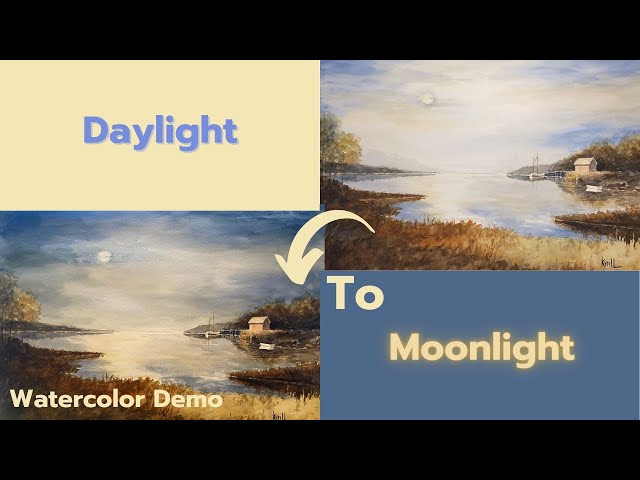 Moonlight Watercolor Demonstration / Change a Daytime scene to a Nighttime Scene