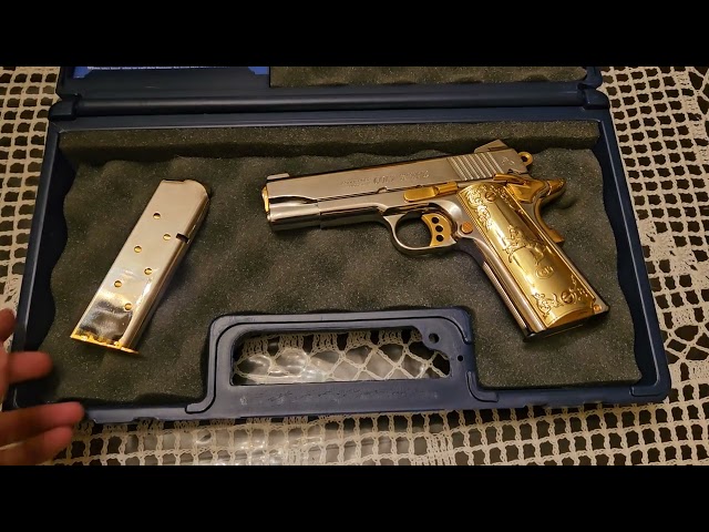 1911 colt lightweight commander 45 nickel and gold custom.