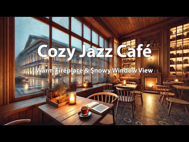 🎷 Cozy Jazz Café | Warm Fireplace & Snowy Winter Vibes ❄️