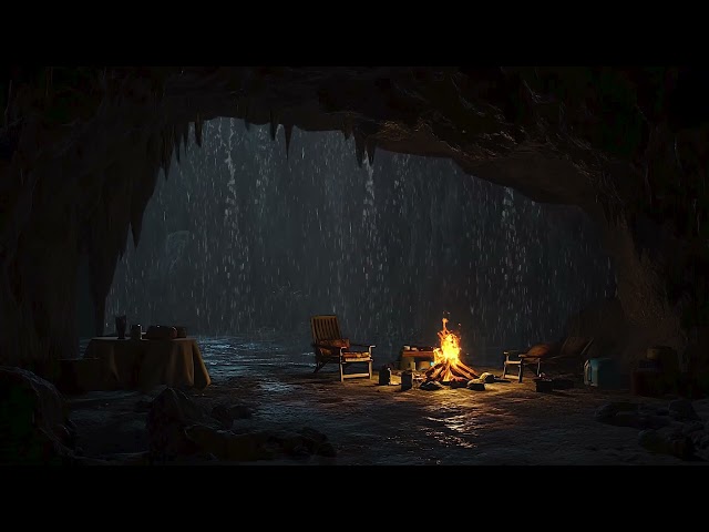 Deep Sleep in a Rain Cave: Cozy Bonfire Sounds for Ultimate Relaxation and Stress Relief 😌🔥