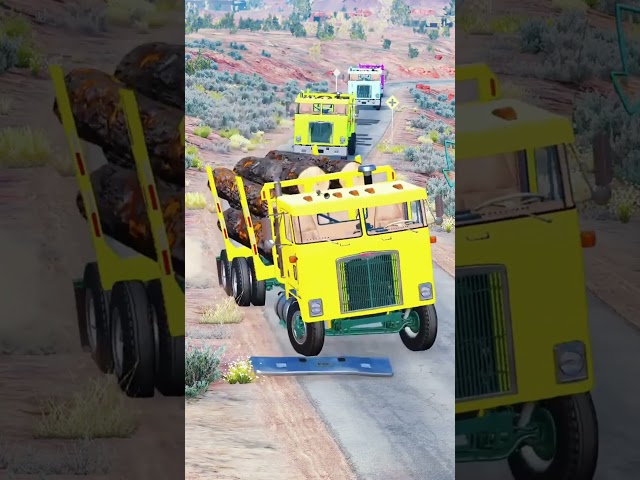 **"INSANE BeamNG.drive Physics! Buses & Fuel Trucks CRASH into Log Trap 💥"**  