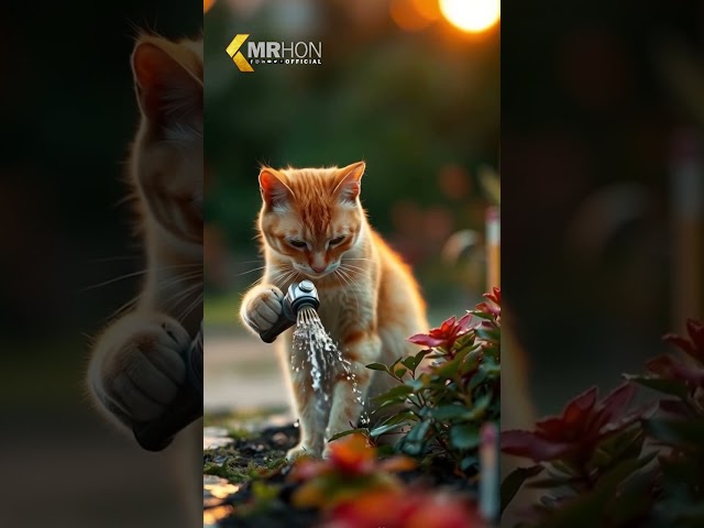 Cats watering vegetables #vegetables #cuteanimals #aiatomotion