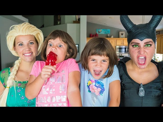 FROZEN ELSA saves Real Life Twins who got a magic GIANT Gummy Bear Sucker from Maleficent!