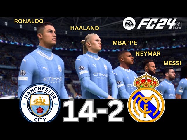 WHAT HAPPEN IF MESSI, RONALDO, MBAPPE, NEYMAR, PLAY TOGETHER ON MANCHESTER CITY VS REAL MADRID