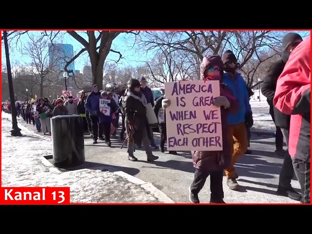 Hundreds march in Boston, chant "stop the coup" in protest against Trump, Musk polices and actions