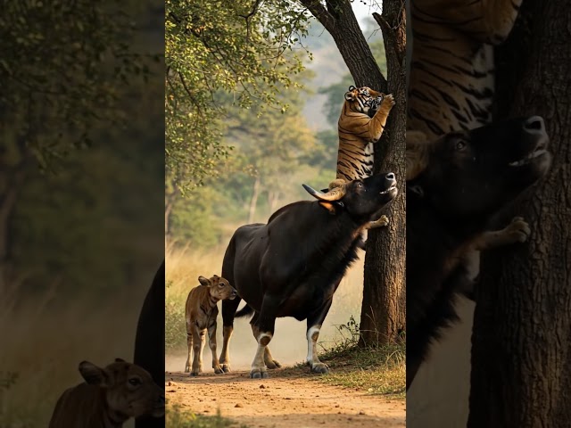 Who’s the Real King of the Jungle? 🐂🐅🔥 #wildlife #animals #tiger