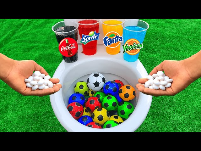 Experiment / Football VS Coca Cola, Fanta, Sprite, Yedigün Blue and Mentos in the toilet