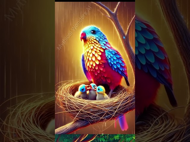 The Journey of a Parrot Family in the Rain | AI Animation | Heartwarming Story #shorts #trending