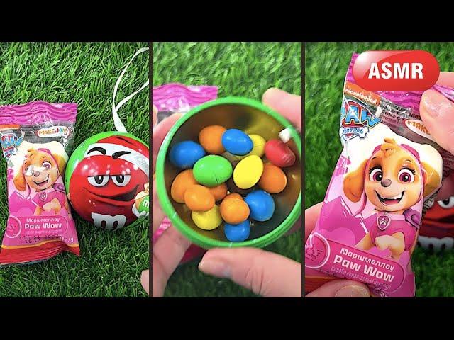 ASMR Most Popular Candys M&M /some lots of colorful lollipop candy / unpacking Marshmallow "Paw Wow"