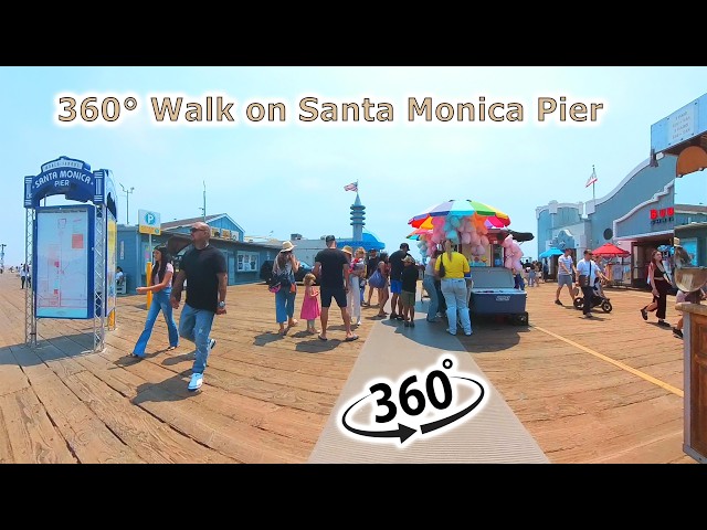 360° View Walking the Full Length of the Santa Monica Pier in California - VR 360 Immersive Tour