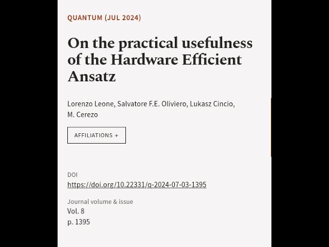 On the practical usefulness of the Hardware Efficient Ansatz | RTCL.TV