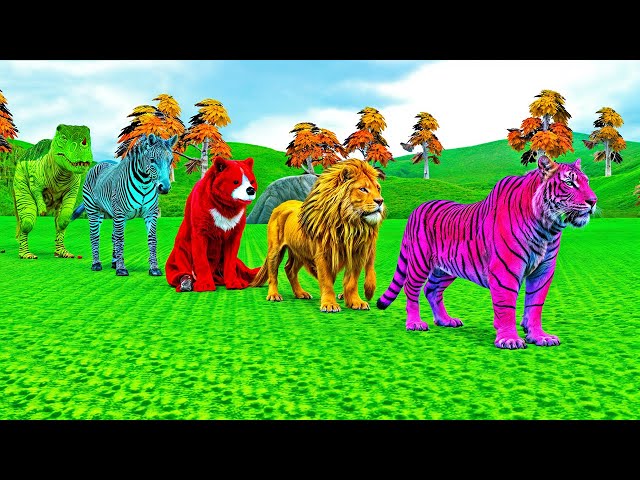 Paint Animals Lion Tiger Bear Cartoon Dinosaur Gorilla Cartoon Wild Animals Fountain Crossing