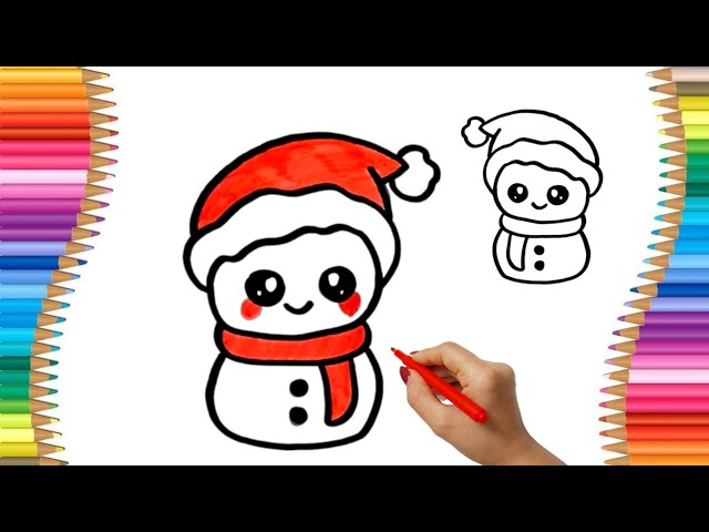 How to Draw Cute Snowman Easy⛄🎄| Drawing & Coloring Step by Step For Kids & Toddlers