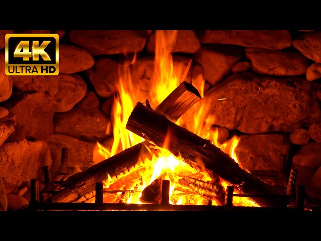 Burning Fireplace Traditional 4K 🔥Warm Fireplace Serenity & Crackling Fire Sounds for Happy New Year