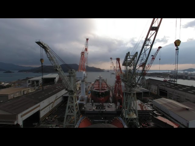 View of the Saeki shipyard from the Nokayama Park in Oita, Japan