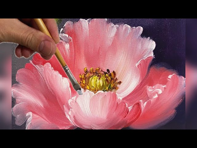 PINK POPPY / STEP BY STEP PAINTING / TRANSPARENT PETALS