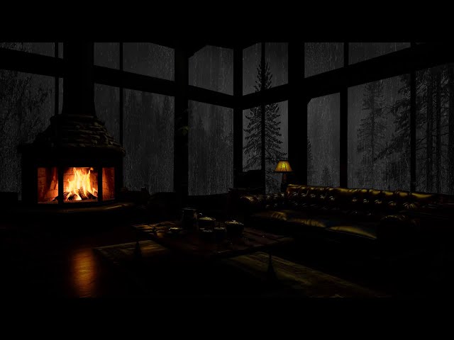 Rain Sounds and Fireplace Ambience in a Cozy Cabin for Relaxation and Concentration