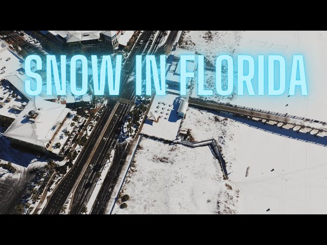 Bird's-eye view of snow-covered Panama City Beach, Florida