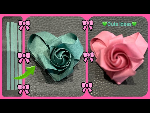 Origami Rose on Heart with 4 Paper Strips | Easy Valentine's Day & Romantic Gift DIY Craft Tutorial!