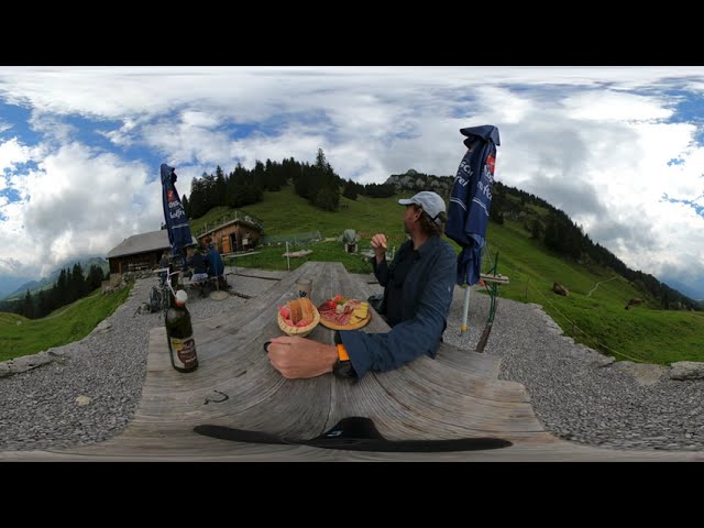 Eating alp cheese at the Alp Farm Furggelen on Furggelen Alp, Switzerland (Daily 360° VR Video)