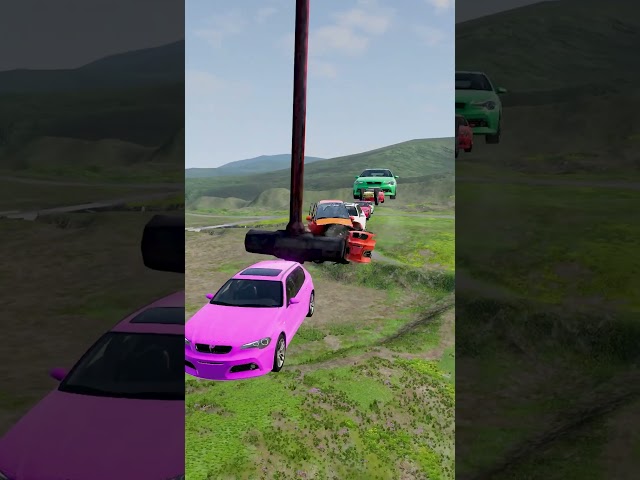 Colorful Small to Giant Flying Cars vs Giant Hammer #2