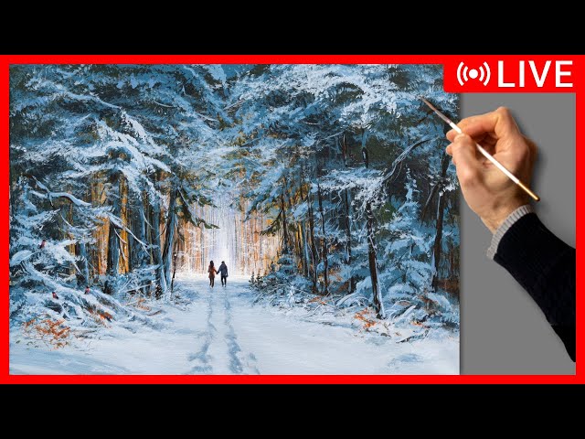 🔴 Acrylic Painting Tutorial - Winter Forest / Easy Art / Drawing / Acrylfarben Malerei Zeichnung 描画