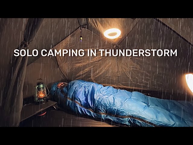 SOLO CAMPING - CAMPING WITH THUNDERSTORM OVERNIGHT - ASMR - SMALL TENT IN FOREST