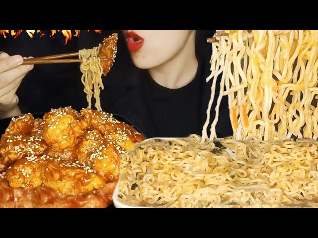 ASMR EATING Spicy Chicken, Seafood Noodles Mukbang |Spicy Noodles Challenge