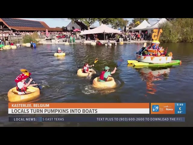 Belgium residents turn pumpkins into boats