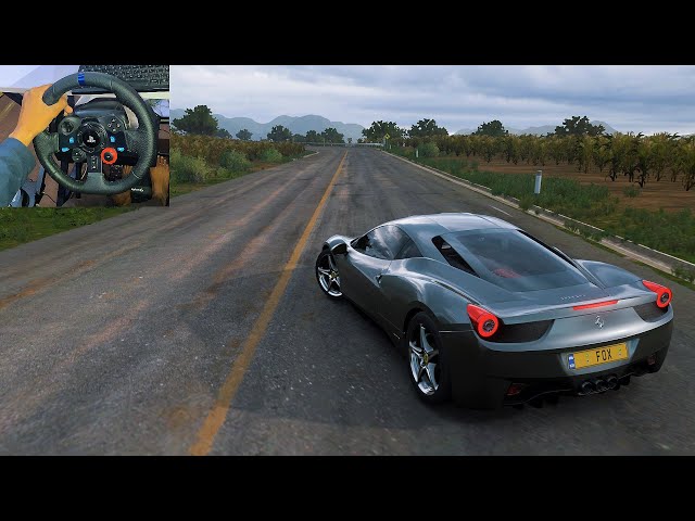 Driving the Ferrari 458 Italia in Forza Horizon 5 with Logitech G29 Wheel –