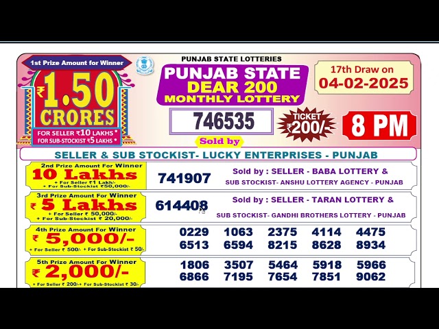 Punjab State Lottery Dear 200 Monthly 8pm 04.02.2025 | Lottery Live