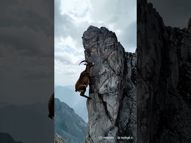 Mountain Goat Climbing Above the Precipice 🦌⛰️💫#wildlife #animals #nature